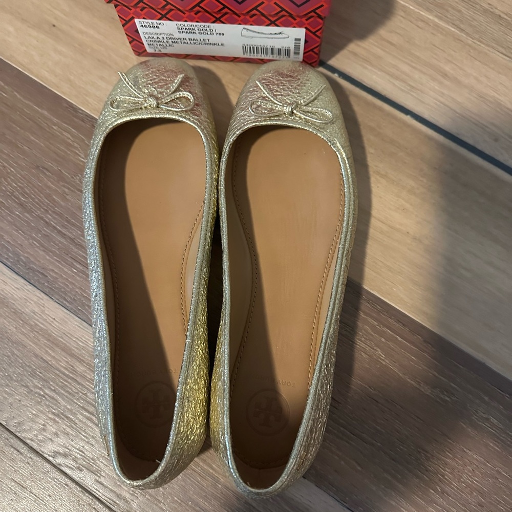 Tory Burch Metallic Gold Ballet Flats